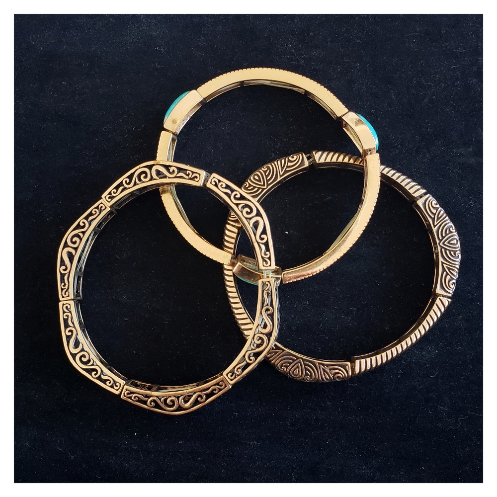 Barse Bronze and Turquoise Stretch Bracelet Set